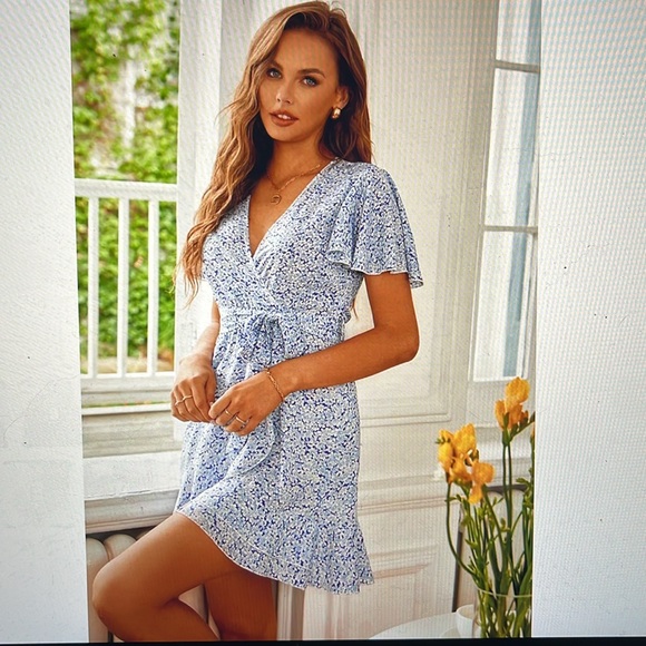 Hermine V-neck Tie Mini Length A-Shape Dress NWT - Picture 4 of 6